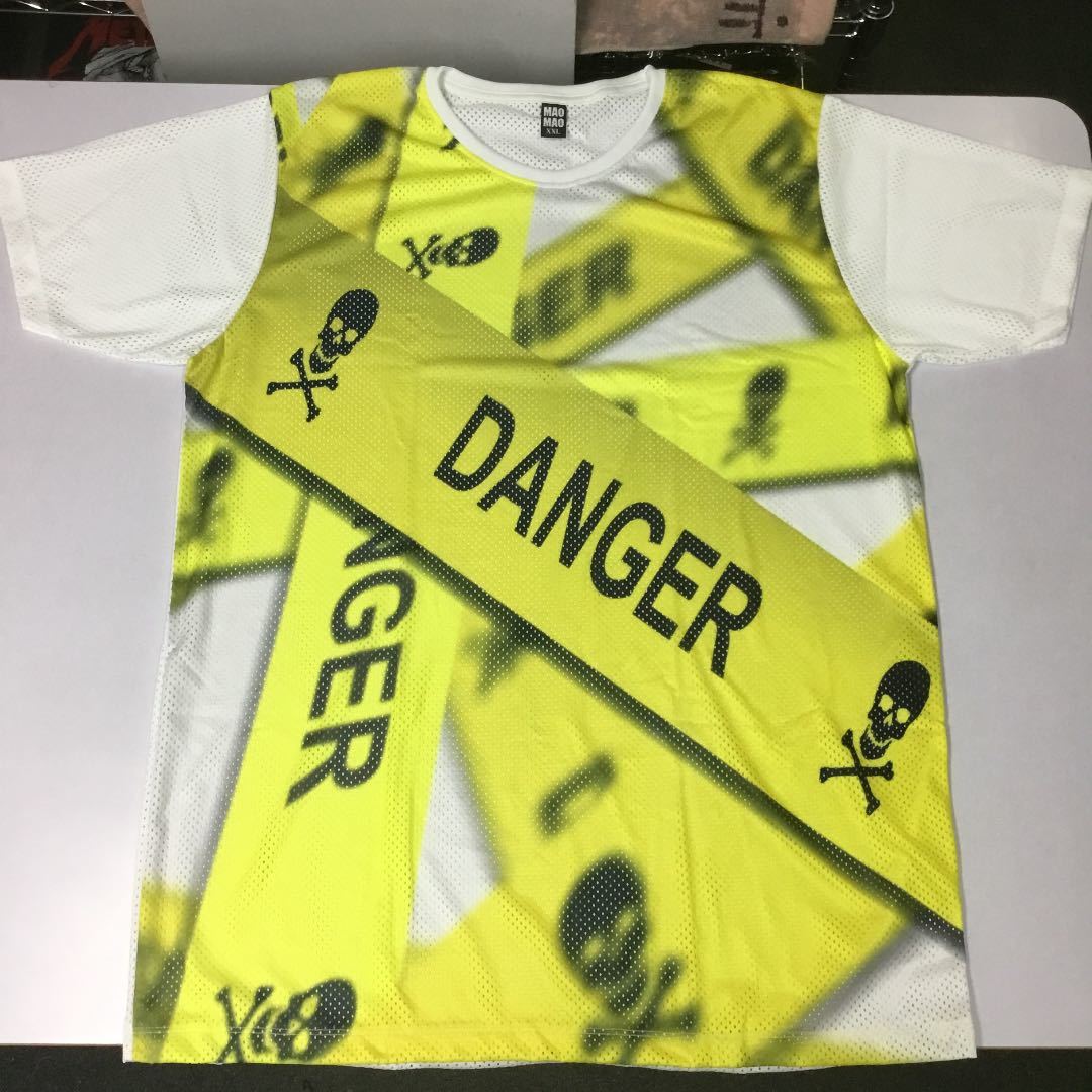 デザインメッシュTシャツ　XXLサイズ　デンジャー　DANGER ドクロ　イエローテープ　DBR4D