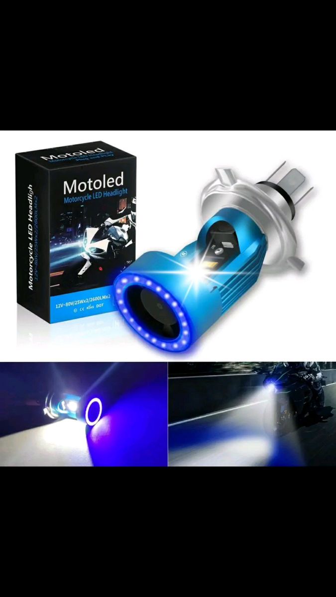 H4 LED バイク ヘッドライト ホワイト ブルー エンジェルアイ 内臓 イカリング 12V HS1直流 DC バルブ バイク用