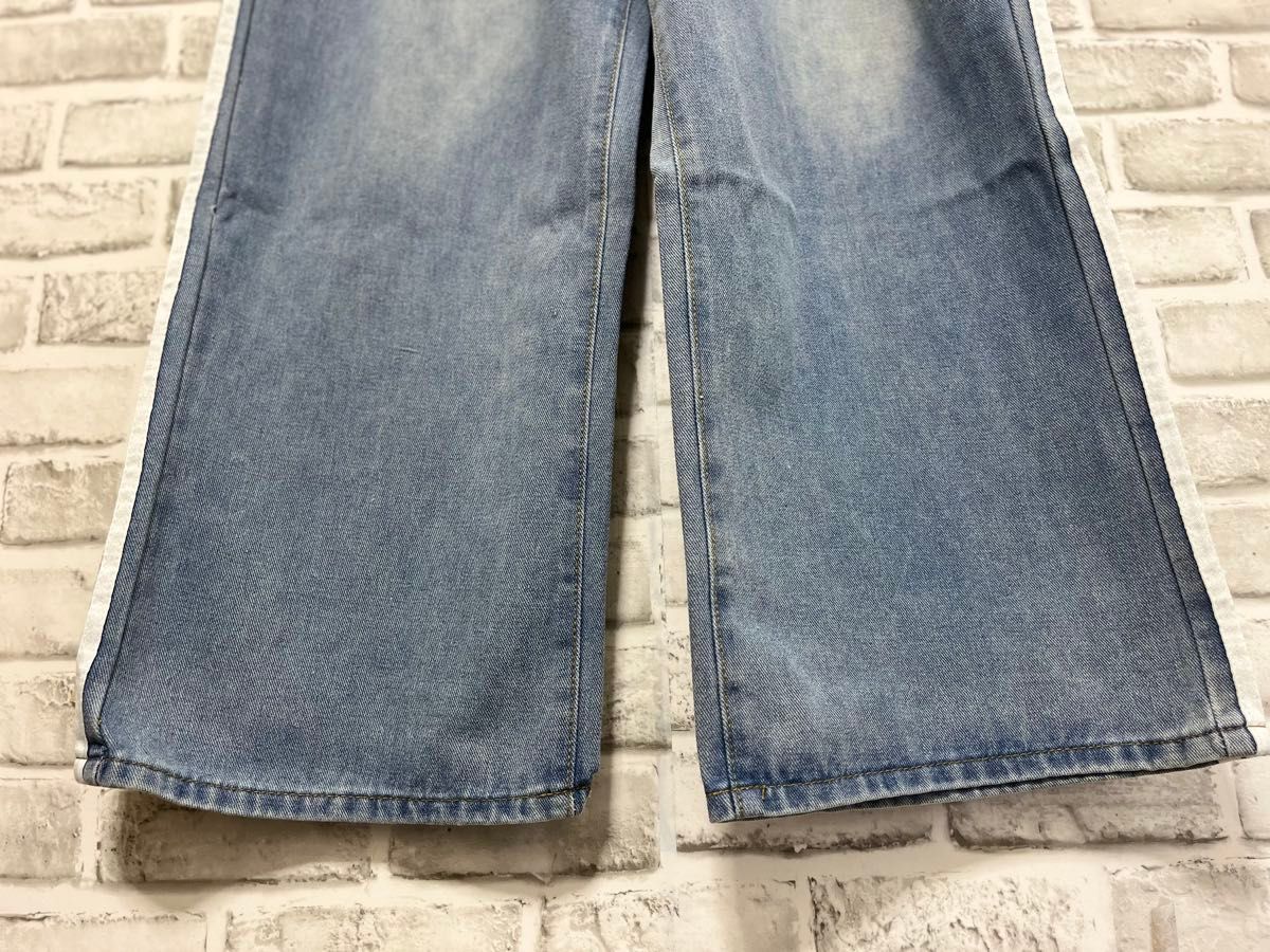ワイドパンツ ジーンズ デニム ストリート レトロ ユニセックス ワイド パンツ デニム ストリート系 サイドライン ユニセックス