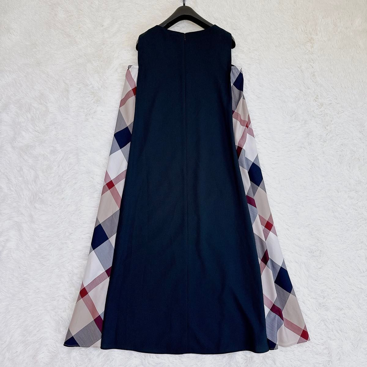 ブルーレーベル ロング ワンピース ノースリーブ ネイビー ブルー チェック BLUE LABEL CRESTBRIDGE ブルーレーベルクレストブリッジ ロング