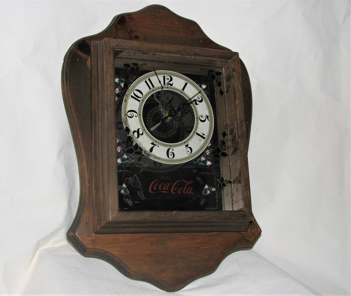 【ビンテージ】　コカ・コーラ　パブミラー木製掛け時計　　　中古品_画像2