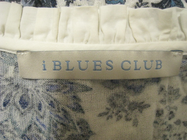 iBLUES CLUB イブルースクラブ ワンピース ロング丈 半袖 Vネック 青×白 ブルー×ホワイト 総柄 Sサイズ_画像5