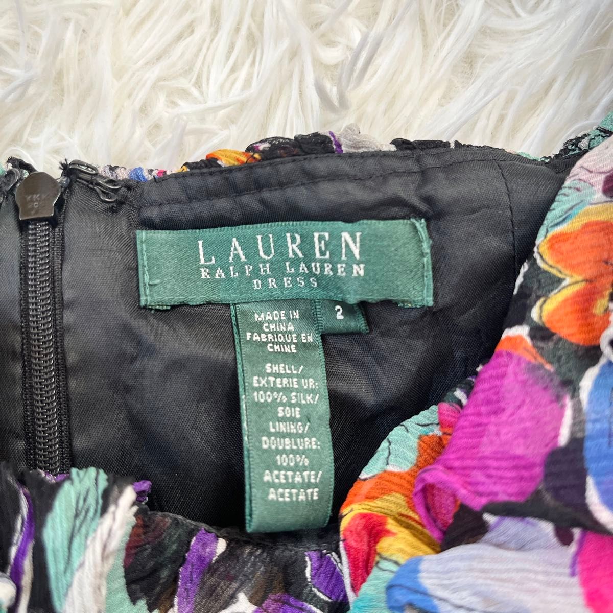 【Lauren Ralph Lauren】オフ ザ ショルダーのワンピース 美品ローレンラルフローレン シルクフローラルラッフルオフ