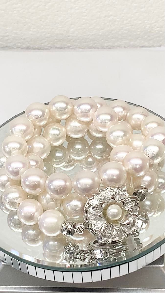 美品 本真珠 パール ネックレス ☆ K14 WG留め具 ジュエリー アクセサリー 薄ピンク系 9~9.5mm アコヤ真珠