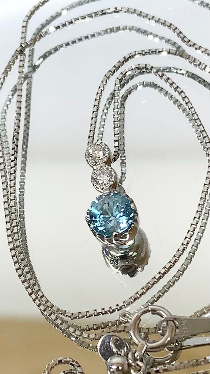 美品 天然ブルージルコン 0.79 ダイヤ 0.08ct ■ プラチナ Pt900/850 ネックレス レディース ヒロ ミヤマ