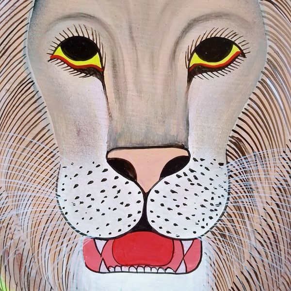 ● アフリカの絵画、ティンガティンガ『 Simba 』 Tingatinga by Zuberi 70*50cm_画像3