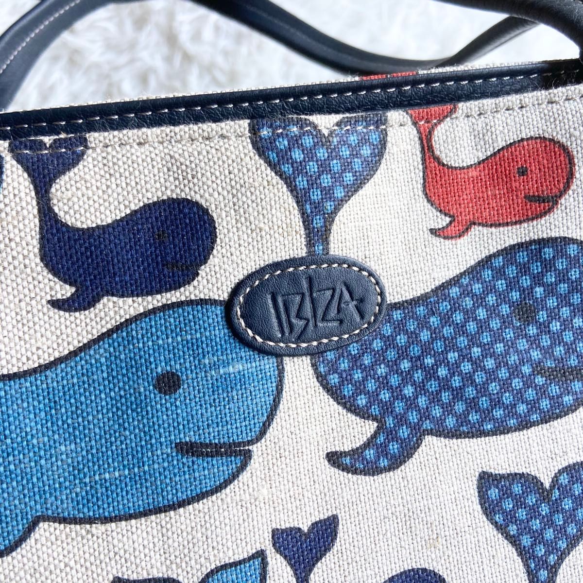IBIZA ♦︎イビサ イビザ ハンドバッグ ポーチ付き クジラ 麻 リネン 新品 ibiza イビサ トートバッグ クジラ キャンバス レザー