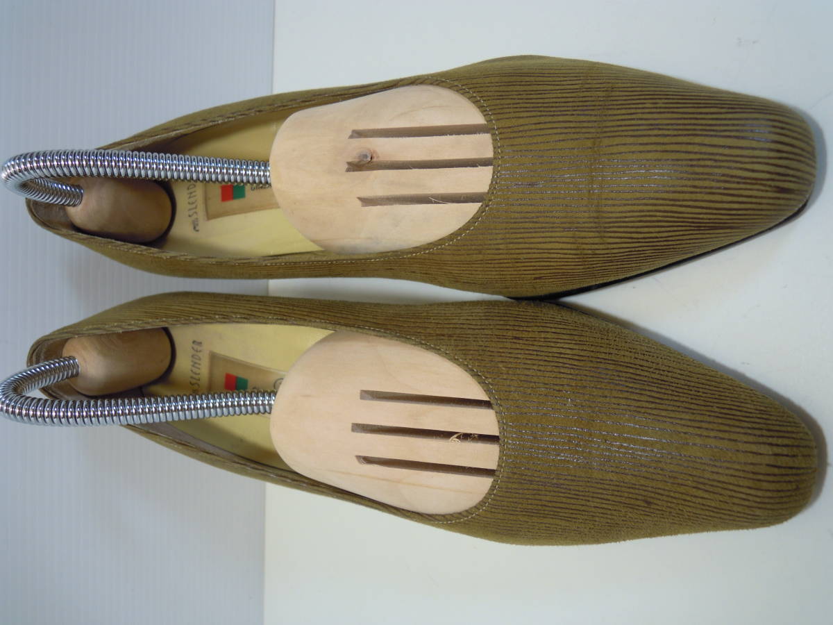  Ginza Kanematsu MISS SLENDER original leather wood grain type pushed . almond tu pumps size 23.0cm