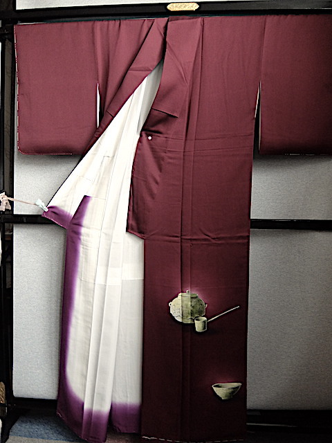 M706) 色留袖訪問着　身丈155　袖丈48,5　袖巾32　裄64　前巾25　後巾30　未着用