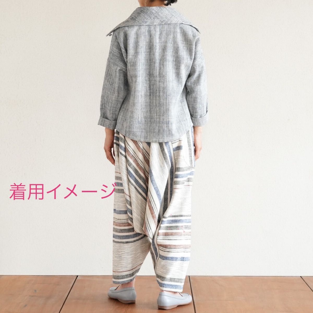 うさとの服 ムササビパンツ ストライプ ホワイト うさとの服 used オフホワイトストライプ ムササビパンツ 一点物