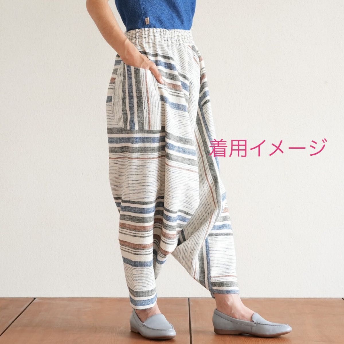 うさとの服 ムササビパンツ ストライプ ホワイト うさとの服 used オフホワイトストライプ ムササビパンツ 一点物