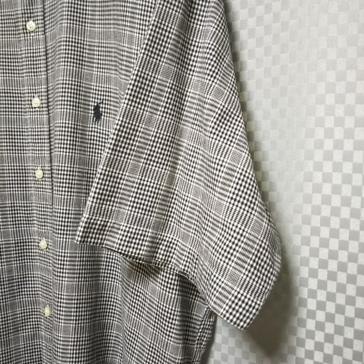 ラルフローレン☆ハーフボタンダウンシャツ 半袖 チェック柄 3XL 黒×白