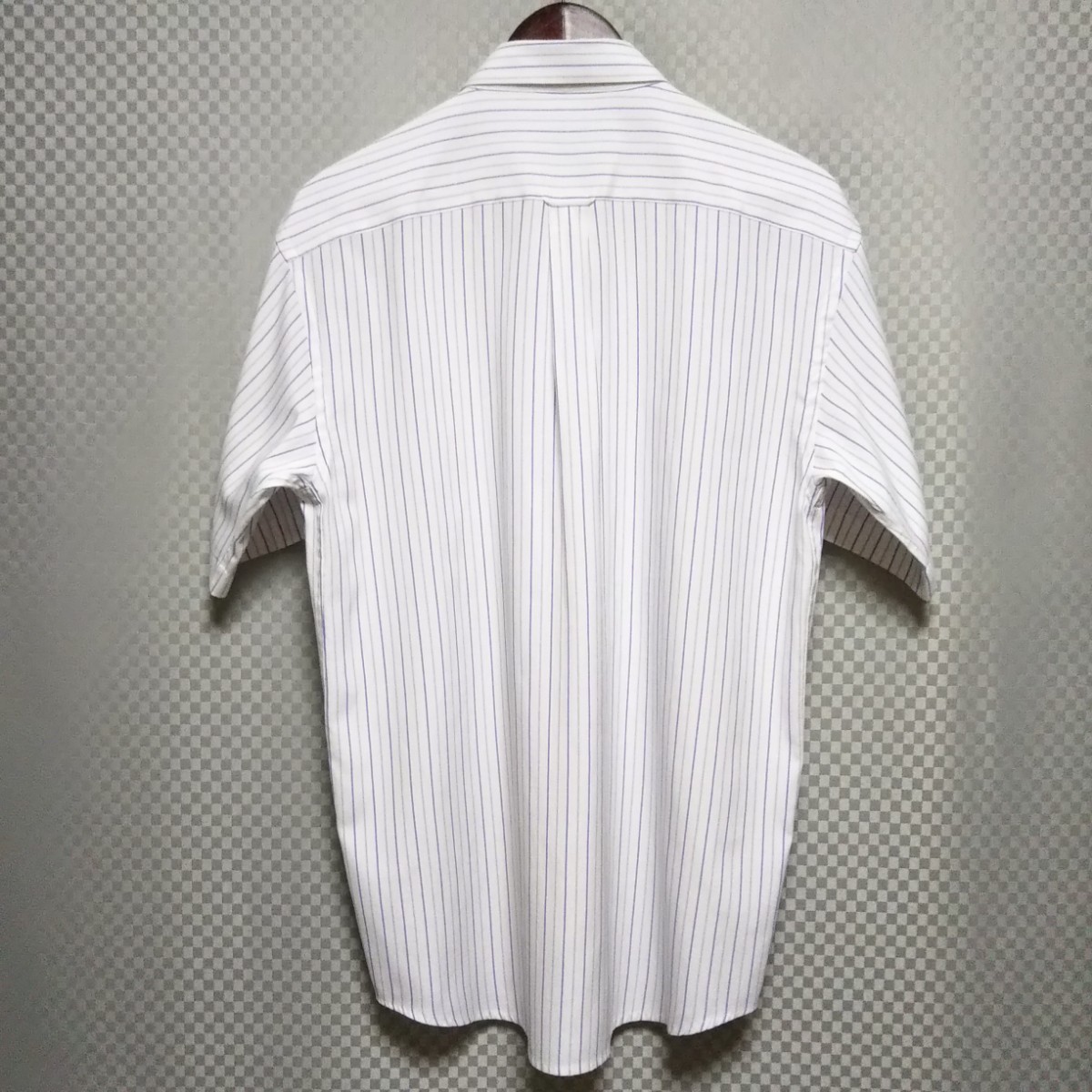 ラルフローレン☆ハーフボタンダウンシャツ 半袖 ストライプ柄 XL 白×青×灰