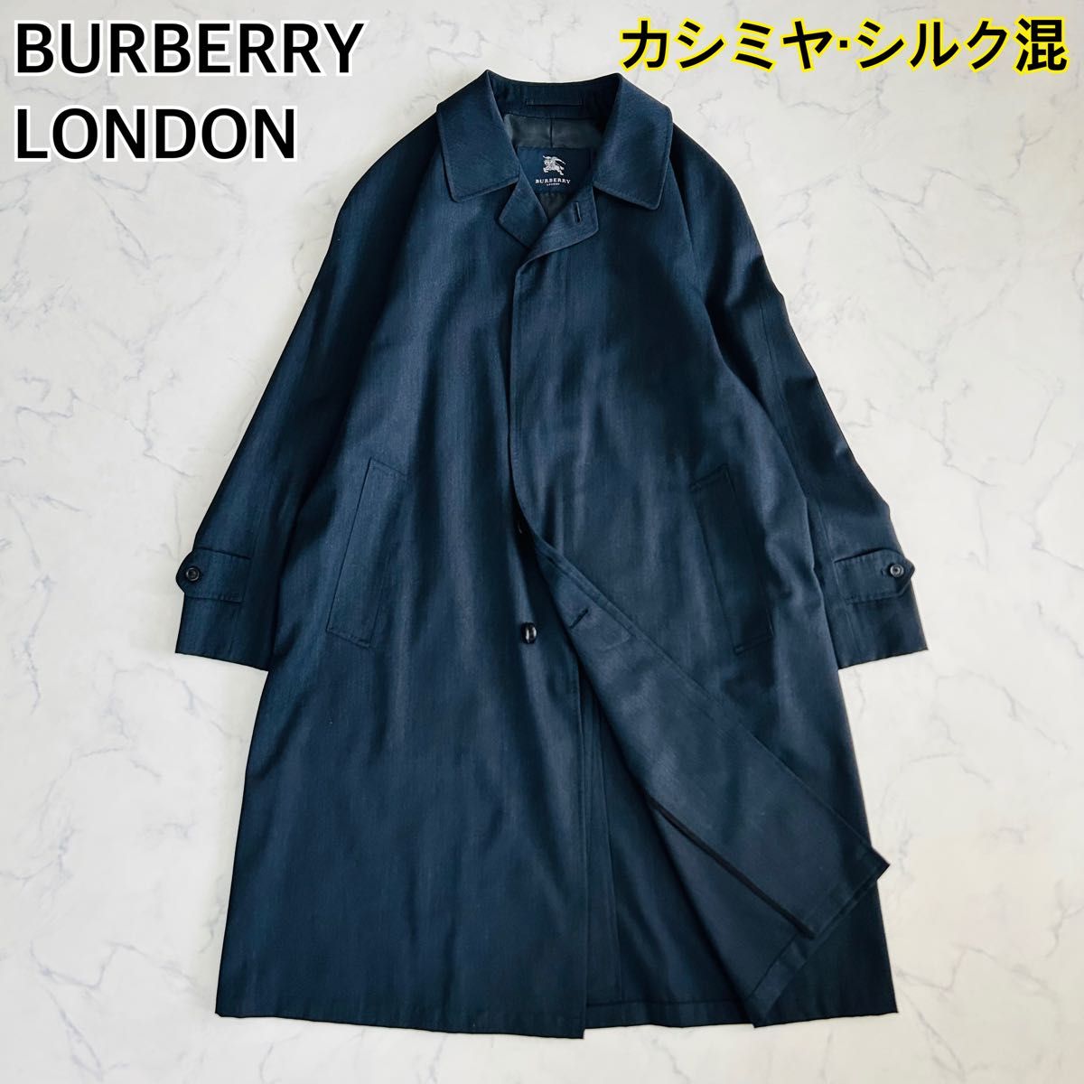 【美品】バーバリーロンドン ステンカラーコート ノバチェック カシミヤ ネイビー 極美品】BURBERRY LONDON バーバリーロンドン カシミヤ シルク混