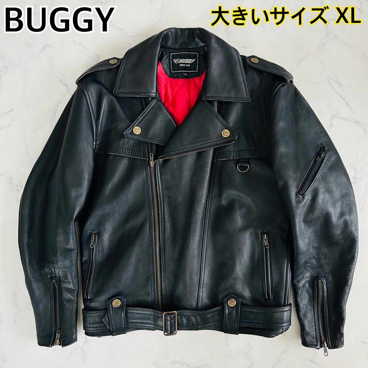 【訳アリ】ボリーニ ダブルライダース カウハイド 大きいサイズ 50 大きいサイズ XL】日本製 BUGGY カウハイド ダブルライダース