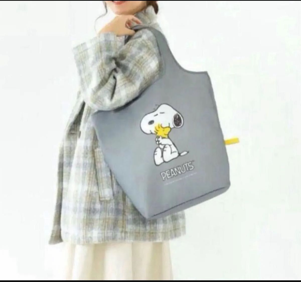 SNOOPY レトロバッグ 大容量 グレー SNOOPY ルートート スヌーピー トートバッグ ショルダーバッグ