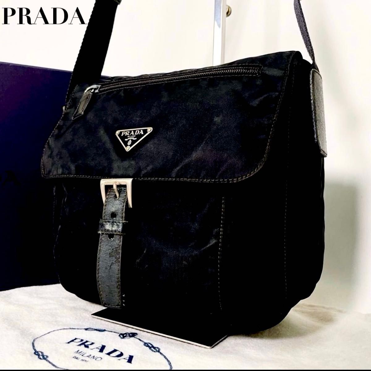PRADA(プラダ)★NAPPA ANTIQU 三角ロゴ ショルダーバック PRADA プラダ ショルダーバッグ 三角ロゴ ブラック 黒ナイロン