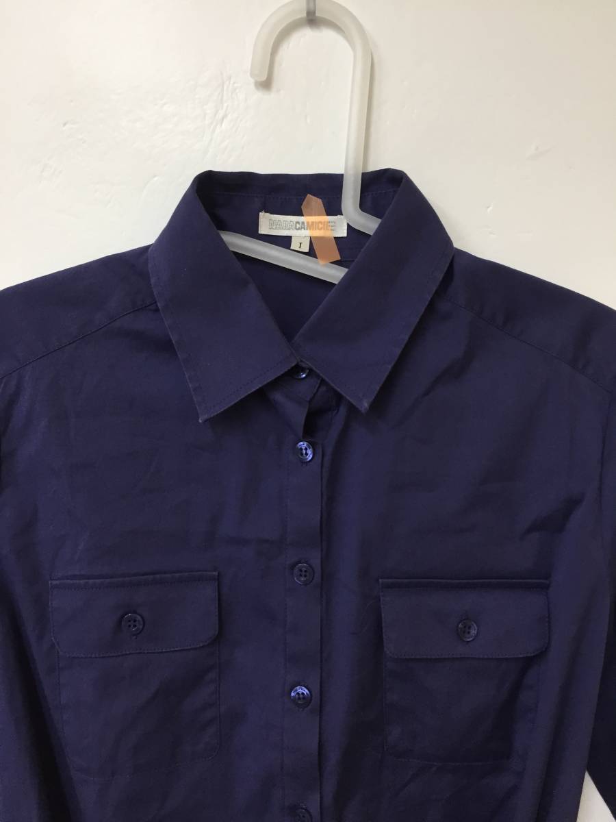 送料無料 NARA CAMICIE ナラカミーチェ レディース トップス シャツ 襟付き 七分袖 ロールアップ可能 紫 パープル サイズ 1 リボン付き_画像6