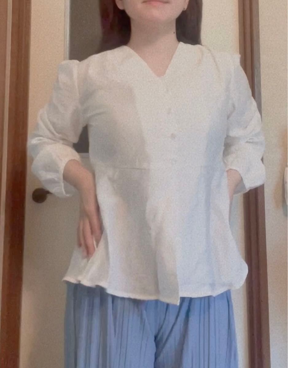 美品!hotping vネック へプラム ブラウス シースルーブラウス シアートップス 光沢感