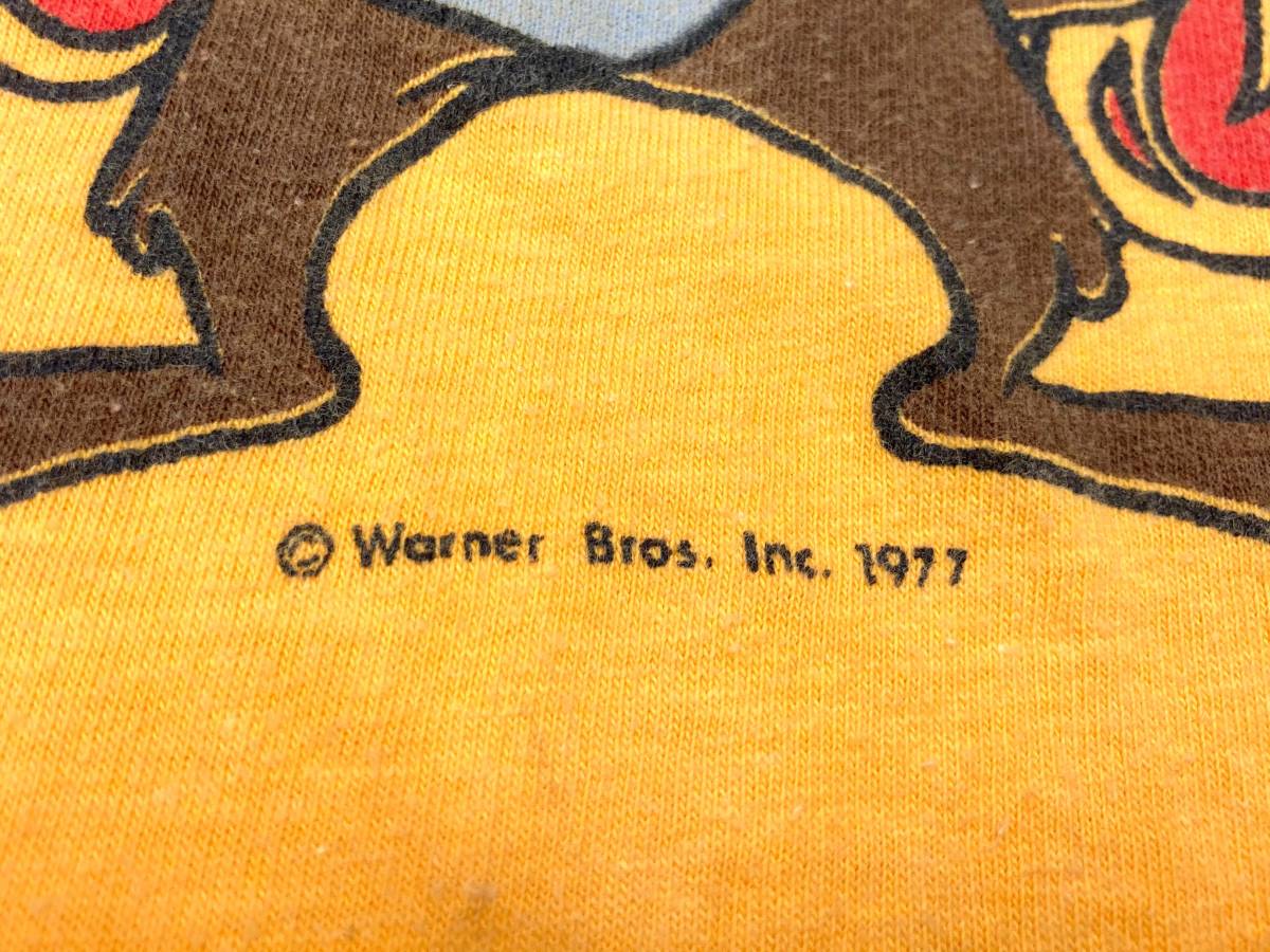 70s ビンテージ WARNER BROS タスマニアデビル Tシャツ L 黄 染み込み ワーナー 1977_画像6