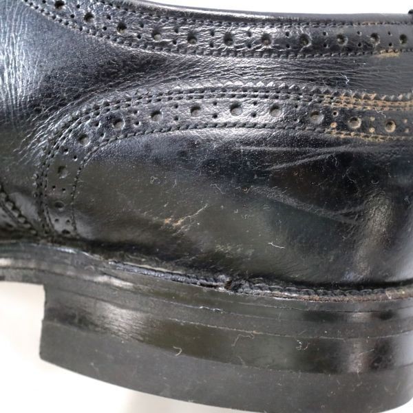70s FREEMAN レザーシューズ レザーソール ウィングチップ パイピング 革靴 ブラック ( 9 E ) 中古 古靴 USA古着卸 ZZ4407_画像7