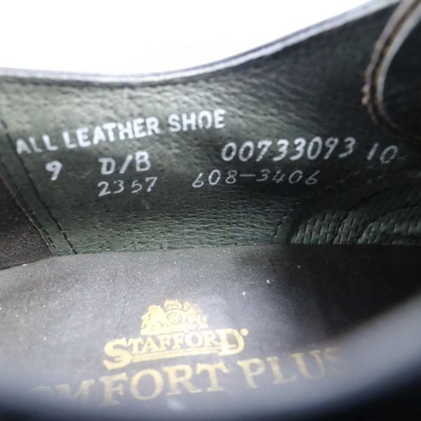 USA製 STAFFORD ウィングチップ Leather shoes レザーソール 内羽根式 レザー シューズ 革靴 ブラック（ US 9 D  ）中古 古靴 古着卸 ZZ4338