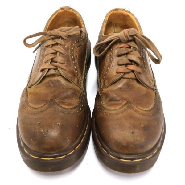 イングランド製 Dr. Martin ドクターマーチン 5ホール ロングウイングチップ レザーシューズ 革靴 ブラウン (UK9) 中古 古靴 ZZ4361_画像1