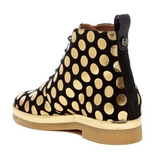 Emporio Armani Black Gold Spot Leather Ankle Boots ブラックゴールドスポットレザーアンクルブーツ サイズ37_画像1