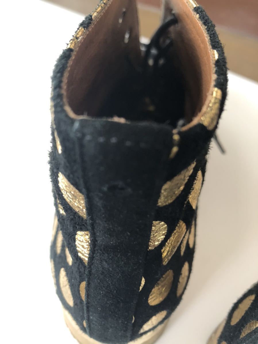 Emporio Armani Black Gold Spot Leather Ankle Boots ブラックゴールドスポットレザーアンクルブーツ サイズ37_画像4