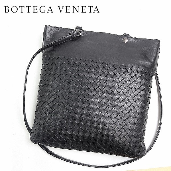 ●BOTTEGA VENETA / ボッテガ ヴェネタ イントレチャート レザー ショルダー バッグ 黒 ブラック