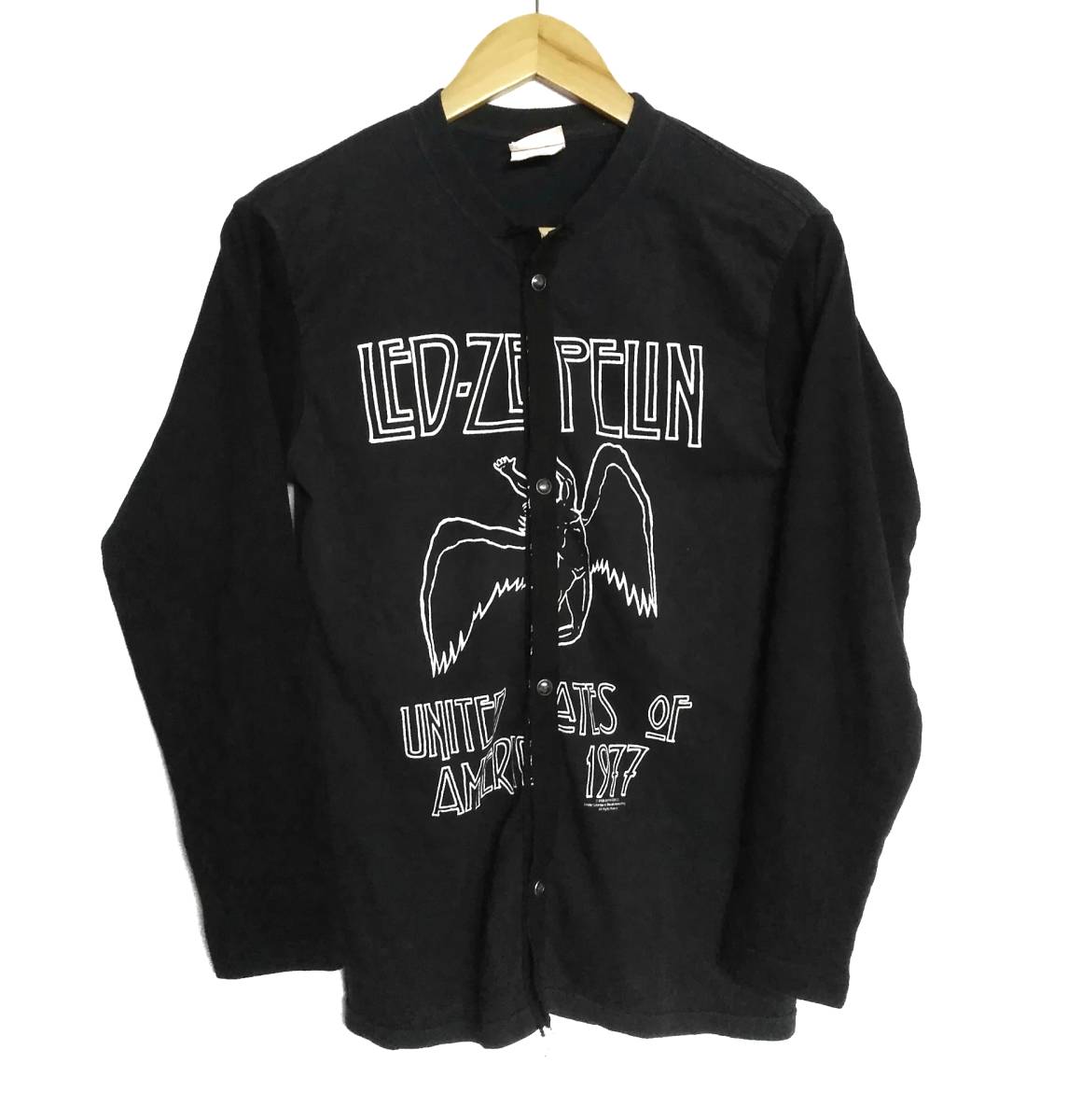 レッドツェッペリン LED ZEPPELIN ボタン留め式 ロンT 黒 S 1977 USツアー U.S.TOUR メンズ シャツ ロックバンド Led Zep バンドT