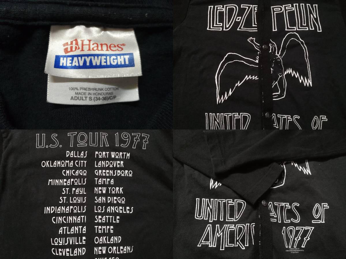 レッドツェッペリン LED ZEPPELIN ボタン留め式 ロンT 黒 S 1977 USツアー U.S.TOUR メンズ シャツ ロックバンド Led Zep バンドT