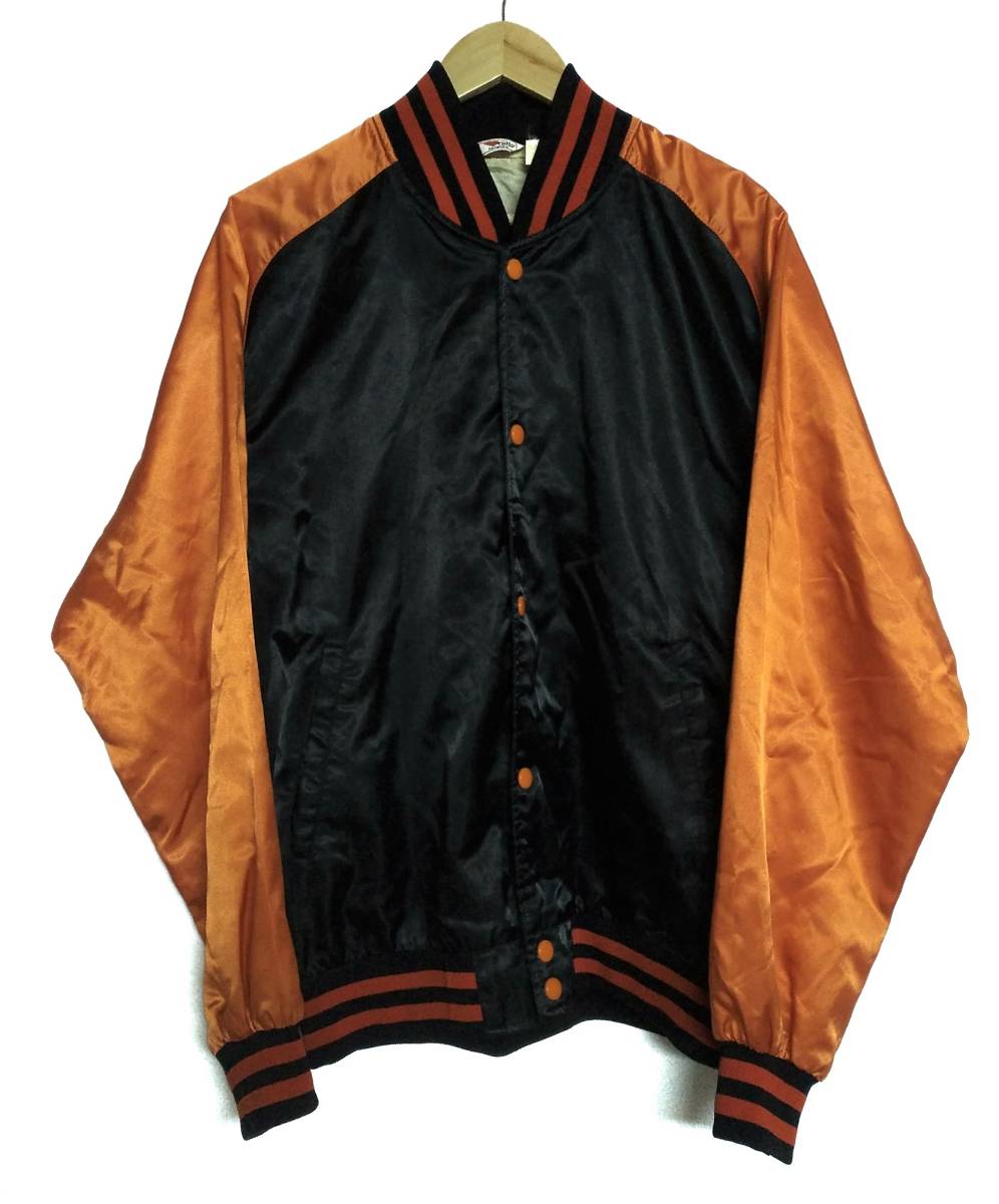 VTG デロング DeLONG 黒×橙 usa製 ナイロン S 薄手 スカジャン メンズ スポーツウエア ブラック ジャケット valio KENKOBO
