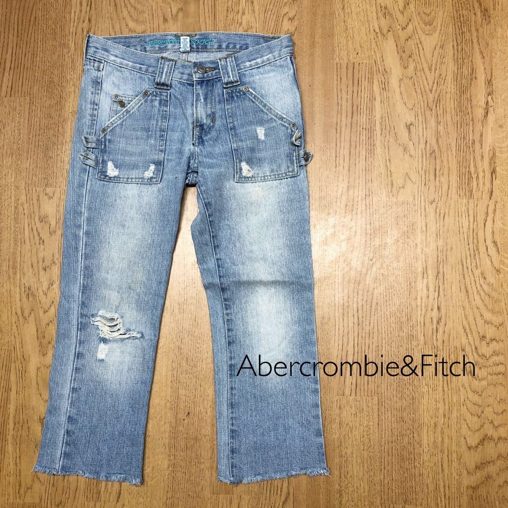 【Abercrombie&Fitch】アバクロンビー＆フィッチ / レディース 0 デニムパンツ クロップド丈 カットオフジーンズ ダメージ加工 古着 USED_画像1