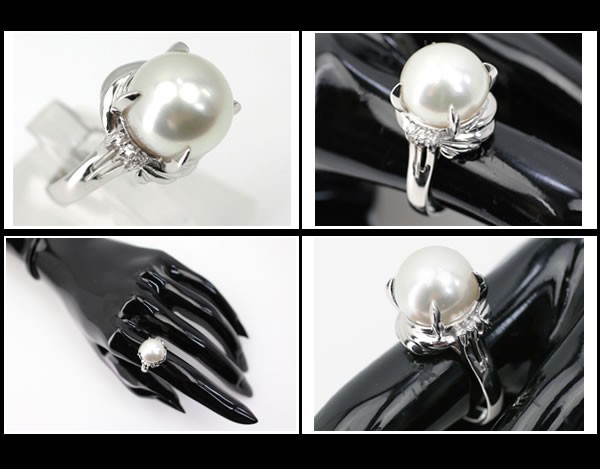 イコー質店 Pt900 南洋パール12.7mm/ダイヤ0.12ct リング 15号 RY1222