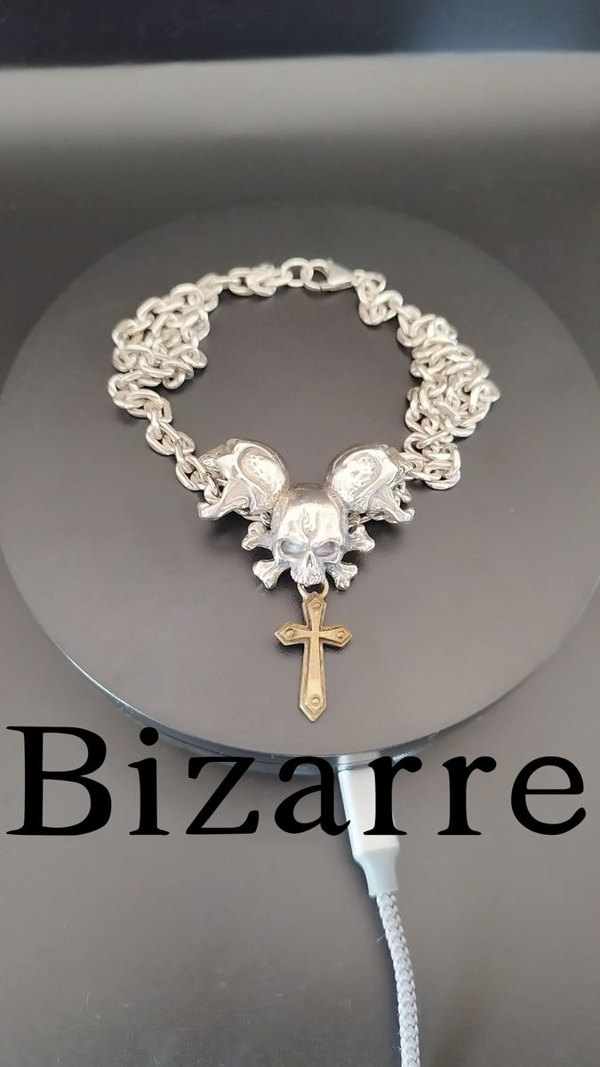 Bizarre◎ビザール◎スカルネックレス◎クロス◎SILVER925◎スターリングシルバー925 極太チェーン 重量感 トップ