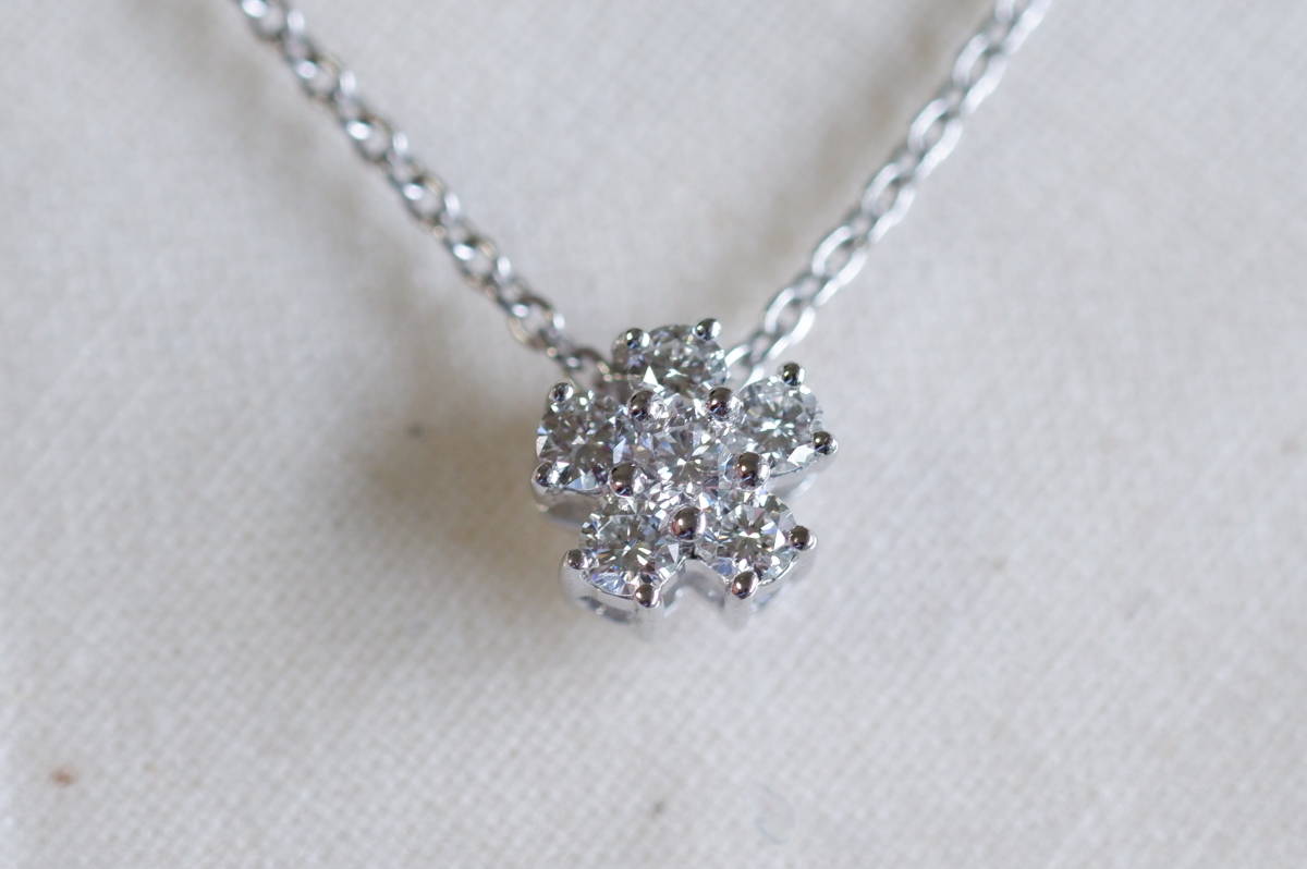Pt 750 WG Ponte Vecchio Diamond 0,37ct Ожерелье Цепочка Неоригинальный Кулон Топ Платина K18 3,8 г