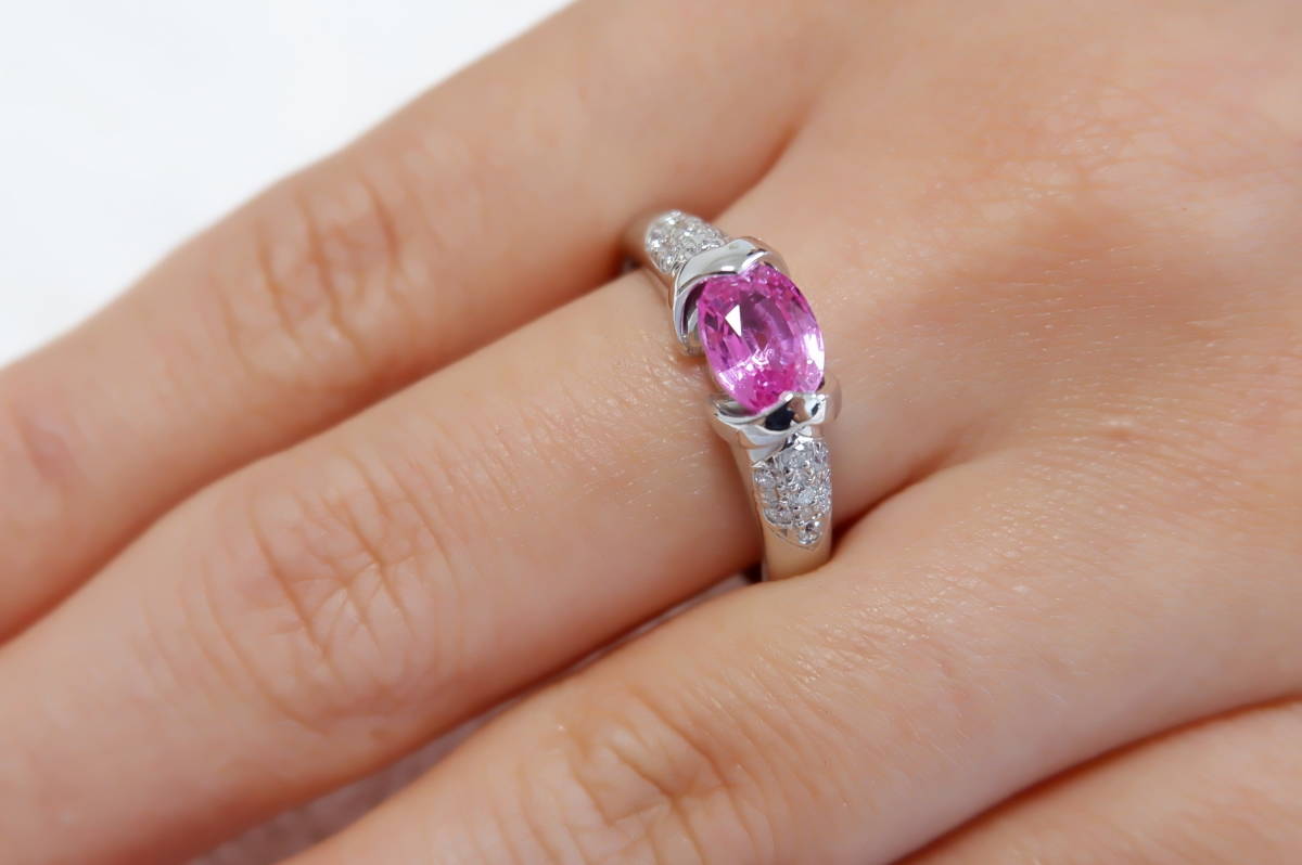 Pt900 ピンクサファイア 1.282ct ダイヤモンド 0.12ct リング 16号 5.7