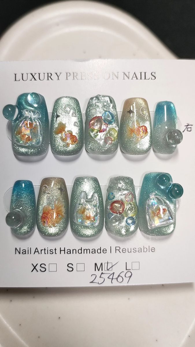 ネイルチップ現品のみ ショート 金魚ネイル うるうるマグネットうるぷるマグネット 個性派ネイル グラデーション