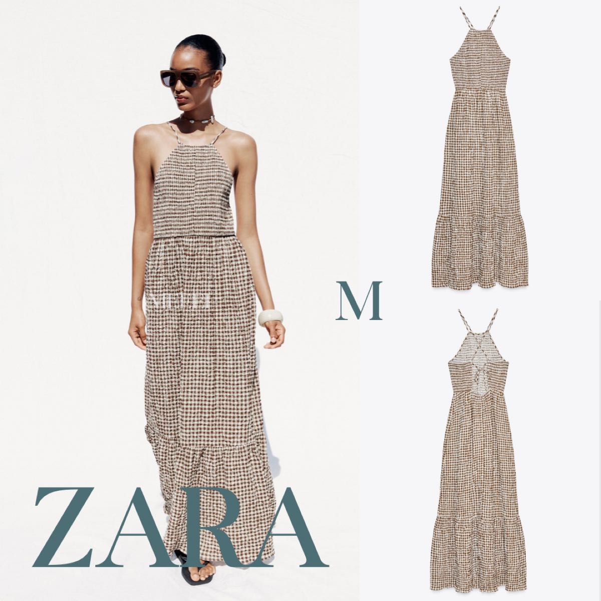スペイン発送 ZARA ギンガムチェックミディドレス カジュアル ZARA ザラ ギンガムチェック柄ミディ丈ワンピース M|Yahoo