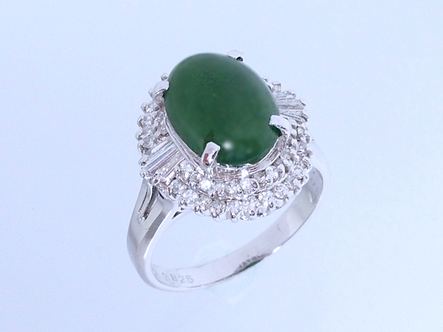 翡翠 ヒスイ/3.826ct ダイヤ/0.087ct リング Pt900 14号 指輪 新品仕上