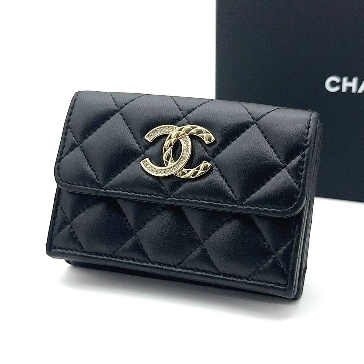 【限定CC&ラムスキン♪】CHANEL 折り財布 マトラッセ コイン 極備品】限定CCマーク CHANEL シャネル マトラッセ ラムスキン