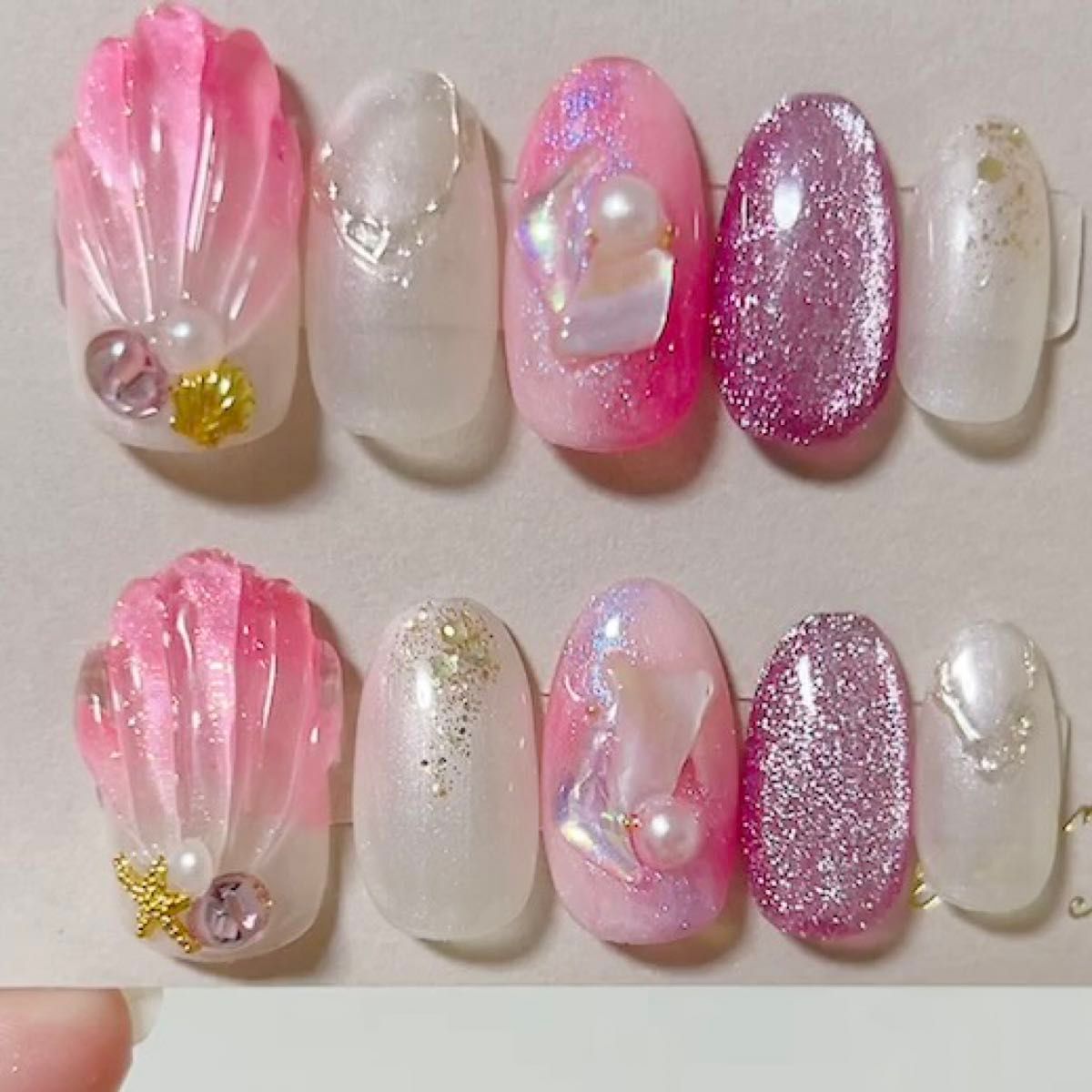 ネイルチップ マグネット 夏ネイル マーメイド シェルネイル うるうる ちゅるん