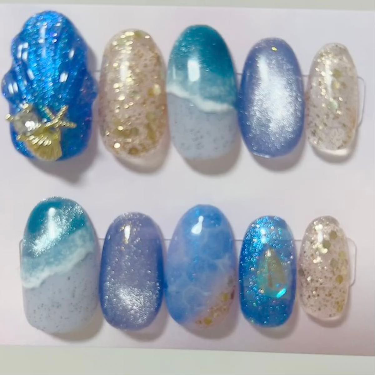 ネイルチップ マグネット 夏ネイル 海 マーメイド マグネット ニュアンス