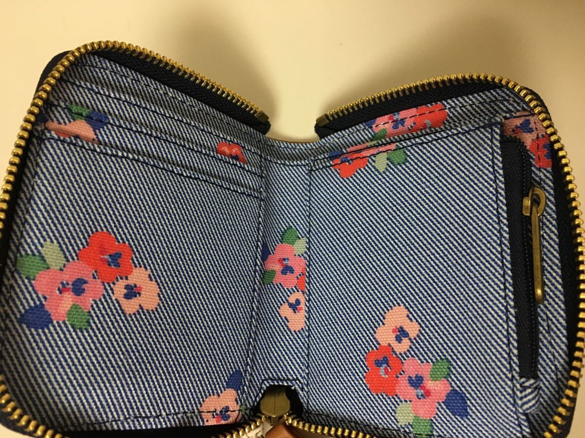 キャスキッドソン　財布　花柄　刺繍　ブルー　ミニウォレット 小銭入れ 