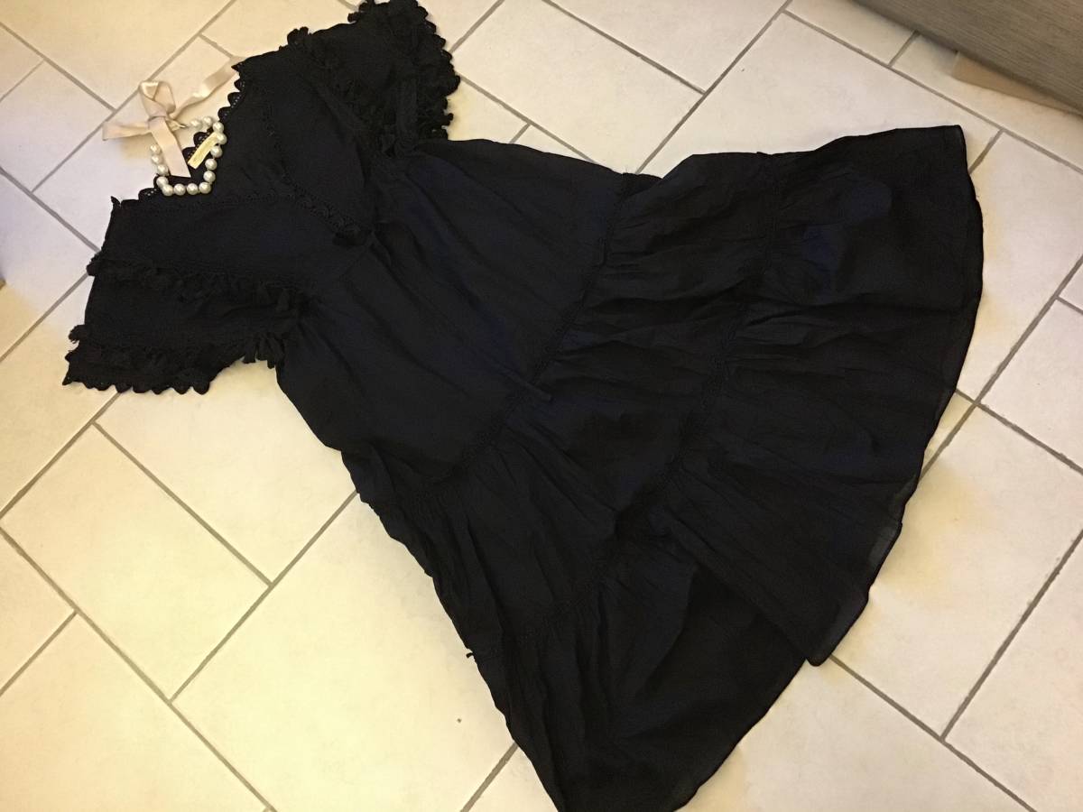 黒　チロリアン風　フリンジ　袖が可愛いコットン　ドレス　/ ロンハーマン　ブラミンクお好きな方にも　タッセル