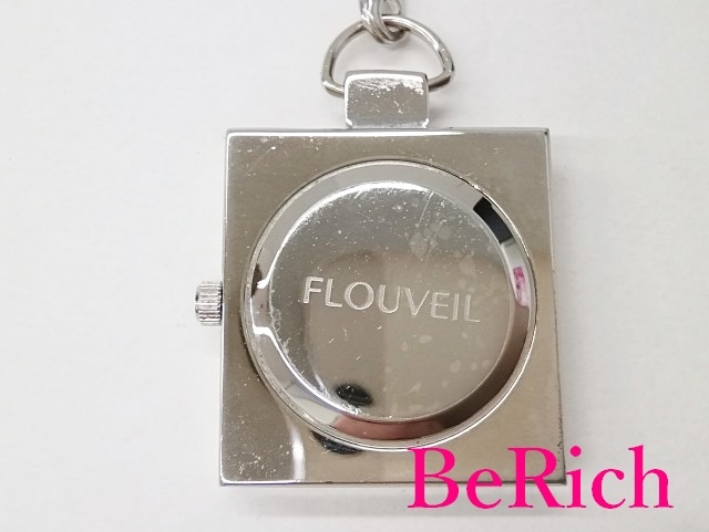  full - bell FLOUVEIL pocket watch pocket watch pink face SS silver chain QZ quartz analogue watch [ used ]ht1365