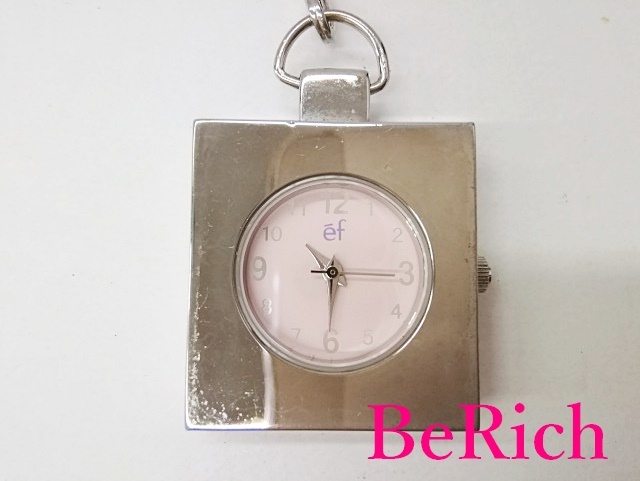  full - bell FLOUVEIL pocket watch pocket watch pink face SS silver chain QZ quartz analogue watch [ used ]ht1365