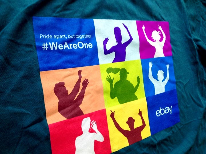 【既決USA】イーベイ★eBay 【非売品】@完売胸元【#WeAreOne】ロゴ入半袖Tシャツ【eBay Men's Pride Logo Graphic Tee】Teal @L_画像7