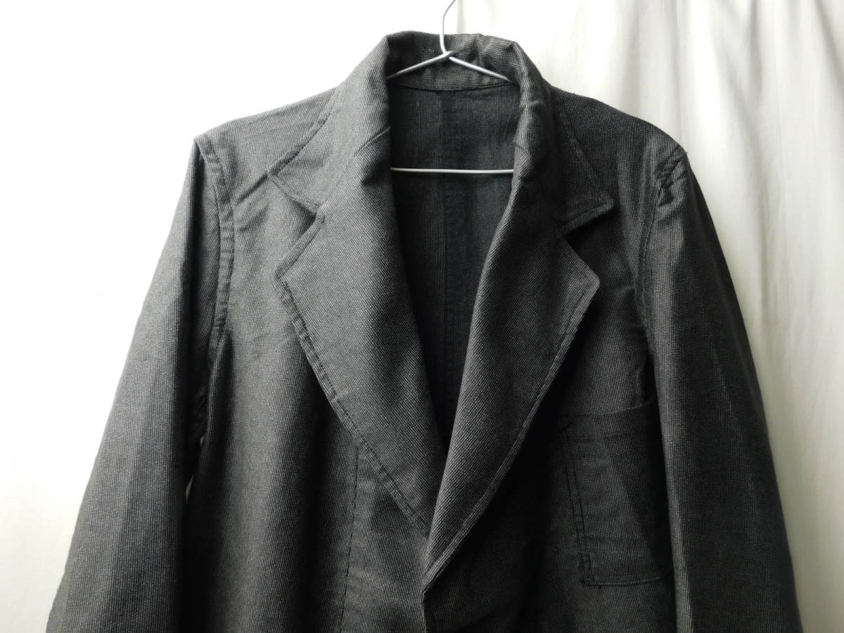 【福袋セール】  30s40s ビンテージ Stifel 織り生地 ワークジャケット テーラードジャケット 黒灰 ストライプ プリズナー Sサイズ